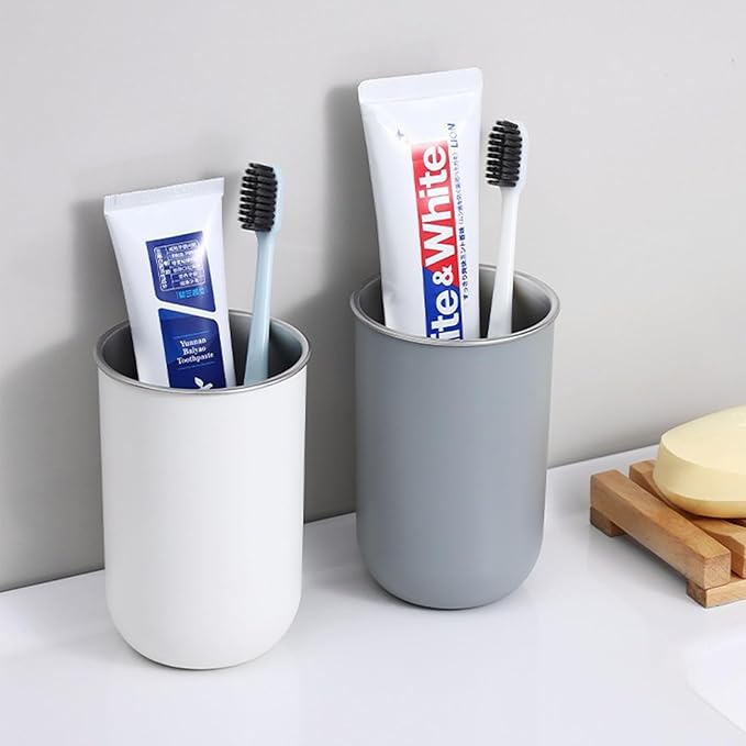 3 PCS Toothbrush Cups 350ml Stainless Steel Bathroom Tumbler Mouthwash Cups Reusable Toothbrush Toothpaste Holder Bathroom Counter Organizer