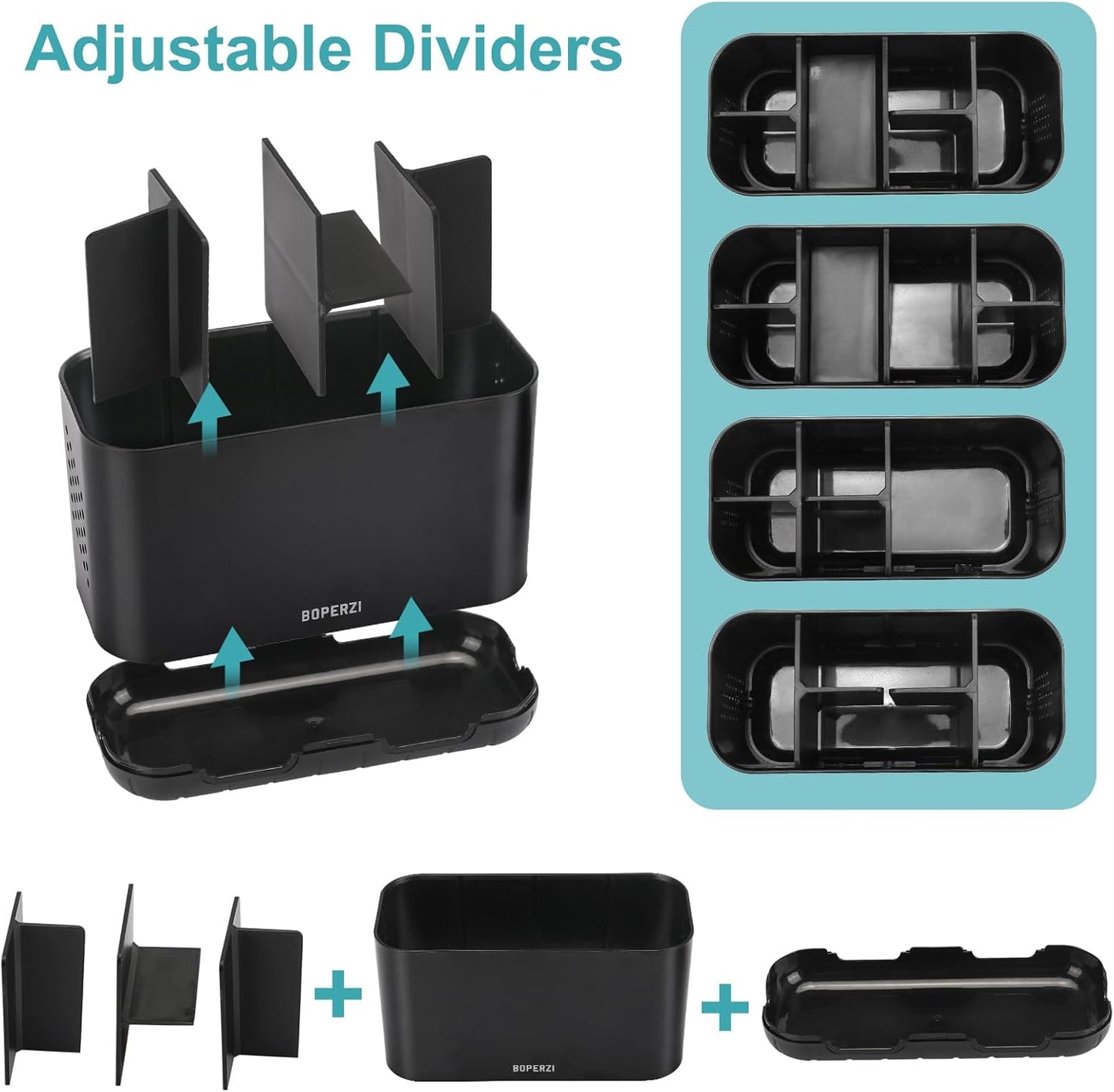 Boperzi Toothbrush Holders for Bathrooms Organizers and Storage, Large Tooth Brush Holders with Drainage, Anti-Slip Electric Toothbrush and Toothpaste Holders Caddy for Shower Kids Family, Black