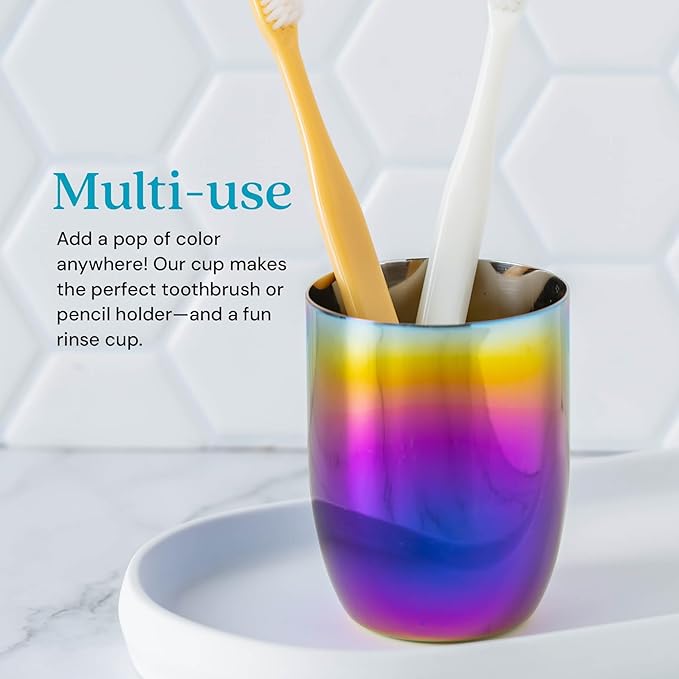 Ahimsa Stainless Steel Kids Cup, Pediatrician Designed, Colorful Toddler Cups for Open Cup Training, 8oz, 100% BPA Free & Dishwasher Safe, Single Rainbow