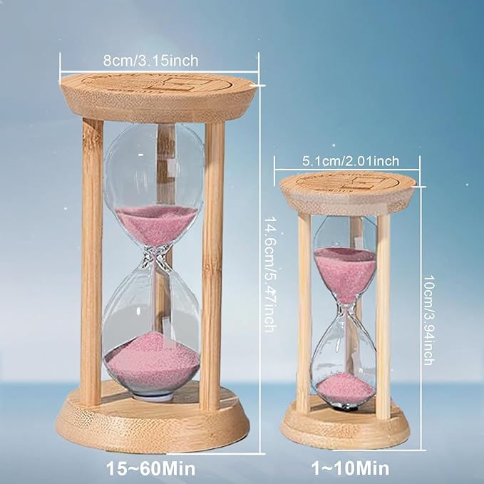 Mini Sand Timer,10 Minute Hourglass,Bamboo Sandglass 10 Min,Wood Sand Clock- Decorative Timer for Classroom,Baking,Game,Desk Decor,Pink