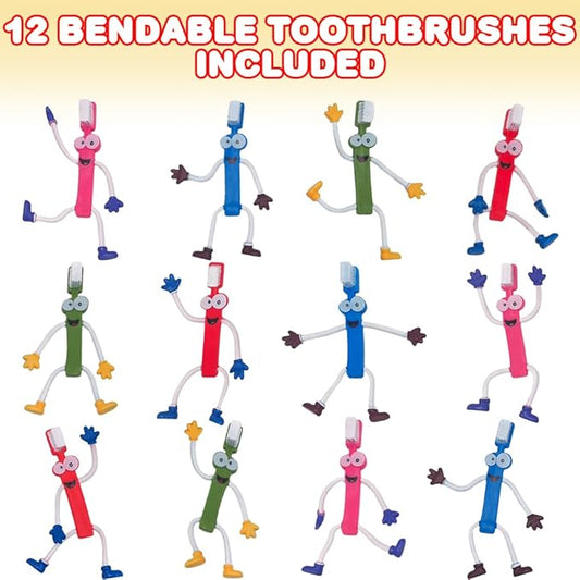 ArtCreativity Bendable Toothbrush Figures - 12 Dental Toys for Kids, Dentist Office Giveaways, Toothbrush Toys & Party Favors, Stress Relief Fidget Toys, Piñata Fillers