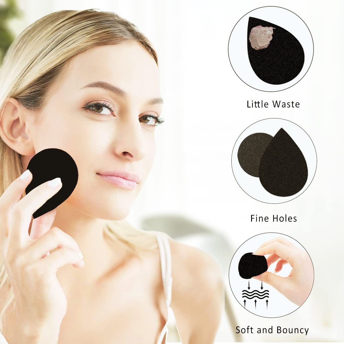 5 Pcs Makeup Sponges Set - 4 Beauty sponges Blending Blenders with 1 Holder and Egg Case, Flawless for Cream, Powder and Liquid (Black)