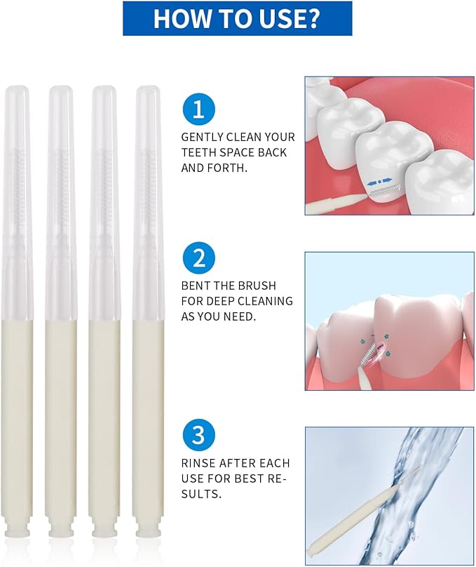 Interdental Brush, 80 PCS Braces Brush Disposable Toothpick Dental Tooth Flossing, Dental Flosser Tooth Cleaning Tools Oral Flossing Head, White Colors