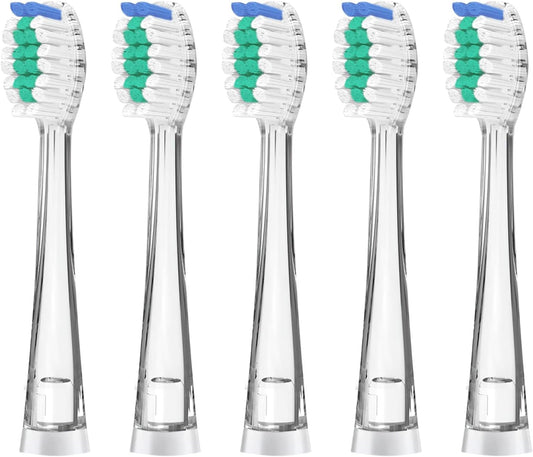 Teeteck 5 Pack Kids Toothbrush Replacement Heads Compatible with SEAGO SG513/SG977/SGEK6, DadaTech DT-K6/DT-BB1/DT-977, Brush-Baby WildOnes (Ages 3years+/Green)
