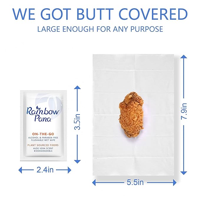 RainbowPana Flushable Wipes, 40 Count, ON-THE-GO Individually Wrapped - Butt Wipes for Women and Men, Travel Wipes for Family - Infused with Vitamin E and Natural Aloe, pH Balanced