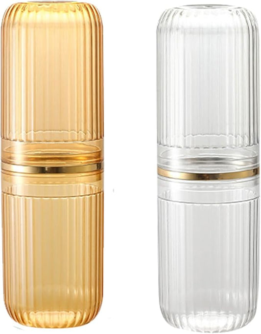 Travel Toothbrush Cup Case, Toothbrush Travel Container Portable Travel Toothbrush Holder Toothpaste Storage for School Camping Business Trip Bathroom (White,Gold)