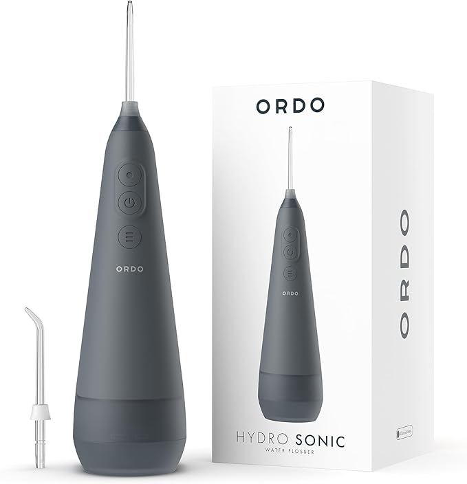 Ordo Water Flossers for Teeth, Cordless IPX7 Waterproof Oral Irrigator, 3 Pressure Settings, Portable, Rechargeable Electric Sonic Flosser, Dental Professional Recommended, Charcoal Grey