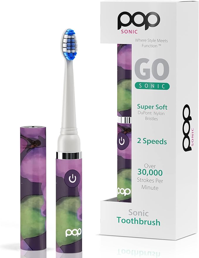Pop Sonic Electric Toothbrush (Purple Watercolor) - Travel Toothbrushes w/AAA Battery | Kids Electric Toothbrushes with 2 Speed & 15,000-30,000 Strokes/Minute, Dupont Nylon Bristles