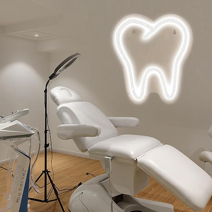 9 x7.9 Inches Tooth-Shaped LED Neon Sign, Dental Light for Dentist Office Clinic Decoration, Smile Wall Art Graduation/Retirement/Birthday Gifts, USB Powered Hanging Light Dentistry Accessories