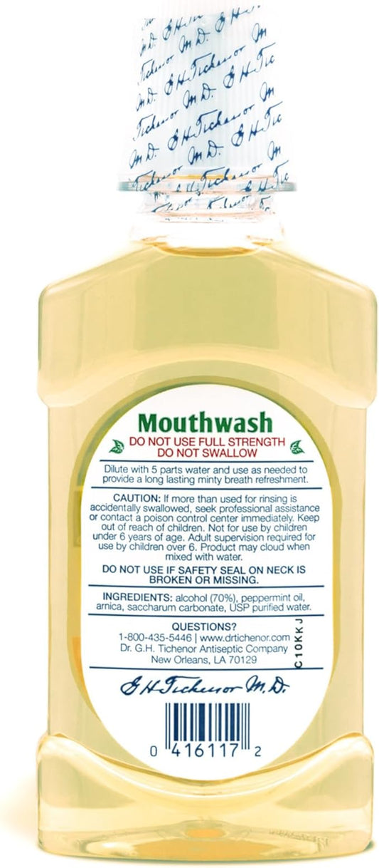 Dr. Tichenor's Peppermint Mouthwash Concentrate - Oral Rinse for Bad Breath and Oral Health with a Minty Punch for Soothing Relief of Minor Sore Throat Irritation - 8 Ounce (Pack of 1)