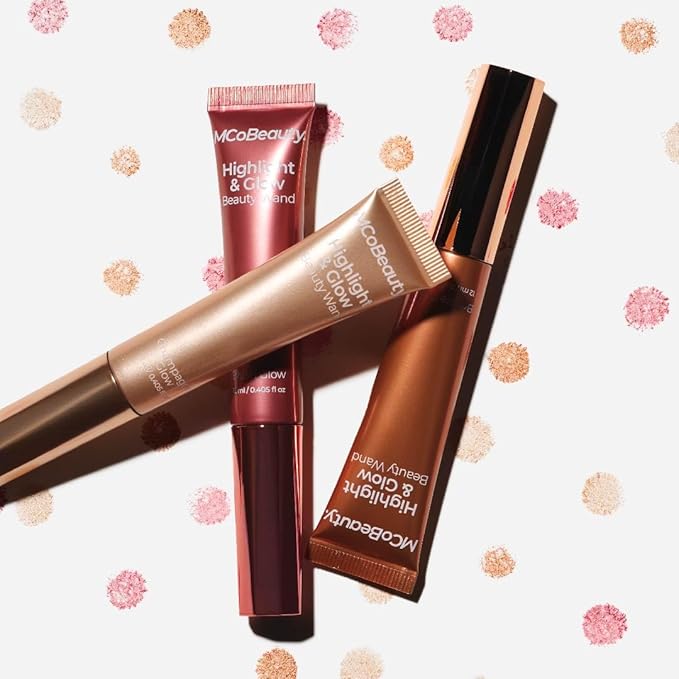 MCoBeauty - Highlight and Glow Beauty Wand - Buildable Liquid Highlighter - Peach Coral Shade - Liquid Cream with Cushion Applicator for Soft, Radiant Finish - Highlighters Makeup