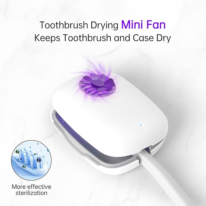 Toothbrush Holder, Toothbrush Cleaner Case, Portable USB Charging Toothbrush Cover with U V-C Light, Travel Toothbrush Holder (White-Fan)