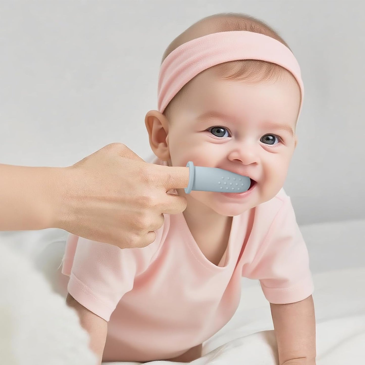 BumbleBee Silicone Baby Finger Toothbrush, Oral Cleaning & Teething Brush for Infants & Toddlers, 0 Months+, 2 Count with Travel Storage Case - Misty Blue