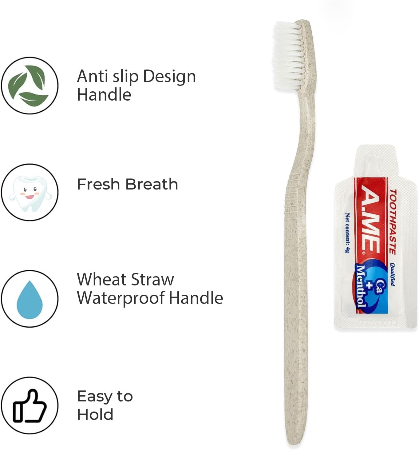 50 Pack Travel Size Toothbrushes with Toothpaste in Bulk, Disposable Individually Wrapped Wheat Straw Portable Toothbrushes Kit for Homeless, Nursing Home, Charity, Shelter, Airbnb and Hotel