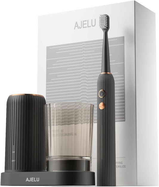 Sonic Electric Toothbrush for Adults with Drying Storage Holder, 8 Brush Heads, Smart Timer, USB Rechargeable, Deep Clean Power – Classic Black Edition