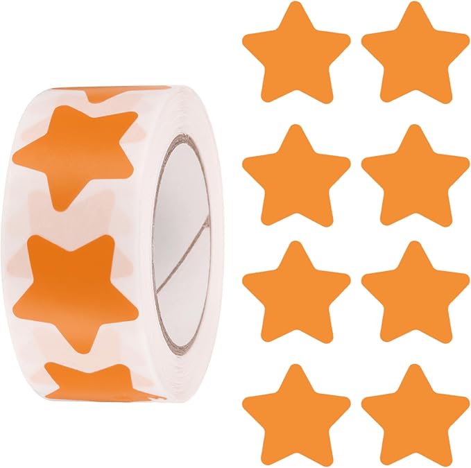 PATIKIL Star Stickers Roll 1 Inch(25mm), 500pcs Reusable Self-Adhesive Star Labels for Reward Behavior Chart Teachers Business Decorating Wedding DIY Crafts, Orange