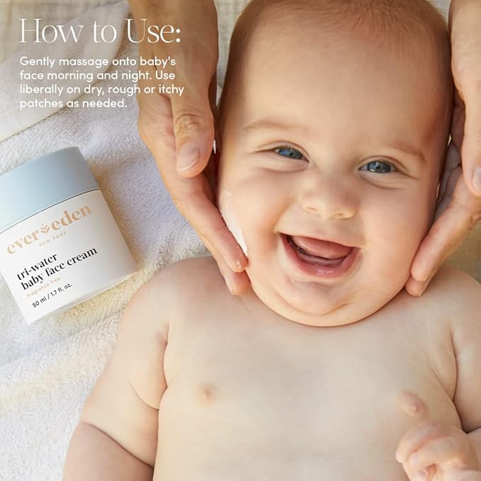 Evereden Tri-Water Baby Face Cream: Clean & Vegan Cooling Baby Cream Kids Face Lotion with Water from Glaciers, Aloe, & Coconut - Moisturize, Soothe, Refresh