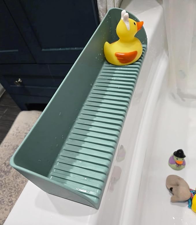 Bathtub Splash Guard for Tub - Silicone Tub Water Splash Guard with 4 Suction Cups, Bath Toy Holder, Tub Play Shelf for Kids, Bathtub Side Splash Guard Tray, Toddler Bathroom Essentials, 1Pack, Aqua