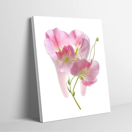 SchindlerBang Dental Watercolor Artworks,Floral Tooth Canvas Art,Professional Decor for Examination Rooms,Clinics,or Schools 16x20inch Ready to Hang