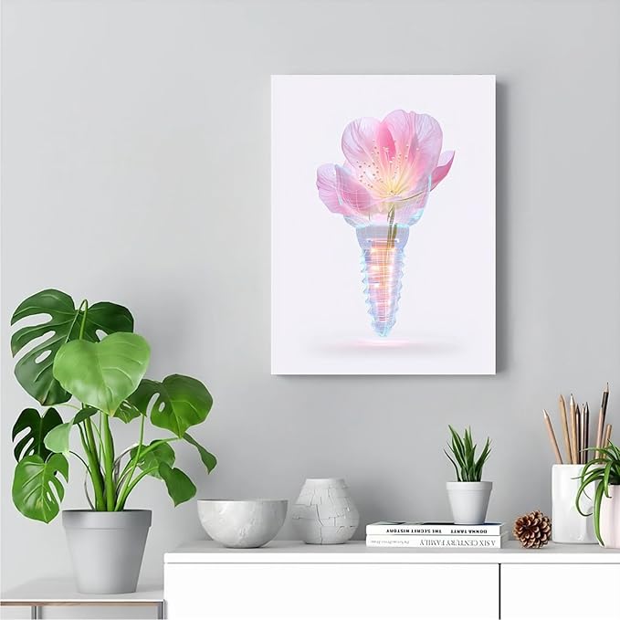 SchindlerBang Dental Watercolor Art Print,Holographic Floral Tooth Design,Contemporary Clinic Wall Decor,Elegant Home Display,12x16inch Framed Painting Ready to Hang
