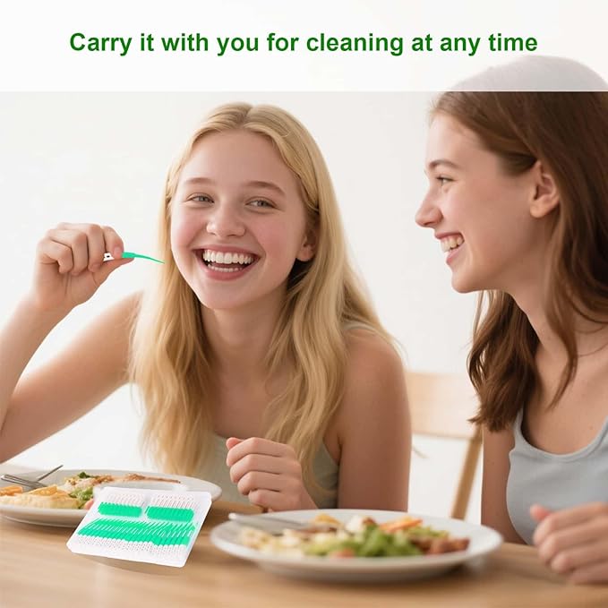 Dental Picks for Teeth Cleaning Health,300 Count Dual-Use Toothpicks,144 Count Angled Disposable Interdental Brushes, Green