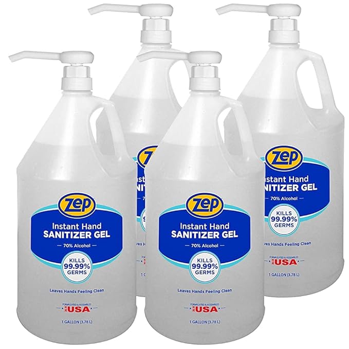 Zep Instant Hand Sanitizer Gel 70% Alcohol - 1 Gallon (Case of 4) 355825 - Pump Included - Exceeds CDC Recommendations - Kills 99.9% of Germs