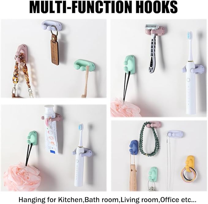 Silicone Razor Holders - 6 Pcs Hooks Adhesive Wall Mounted for Hanging Towel Key Plug Cable, Utility Decoration Hook Stick to Dorm Room Door Function for Kitchen Bathroom Home Office