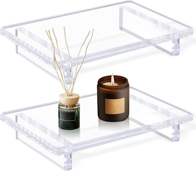 2 Pack Acrylic Soap Dish Tray 9"×5.9"×1.5" – Clear Waterproof Counter-top Organizer for Bathroom, Kitchen, Vanity, Soap, Plants, Candles (Large)
