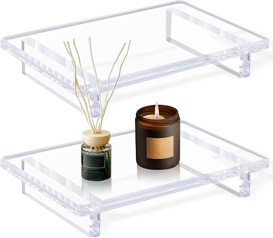 2 Pack Acrylic Soap Dish Tray 9"×5.9"×1.5" – Clear Waterproof Counter-top Organizer for Bathroom, Kitchen, Vanity, Soap, Plants, Candles (Large)