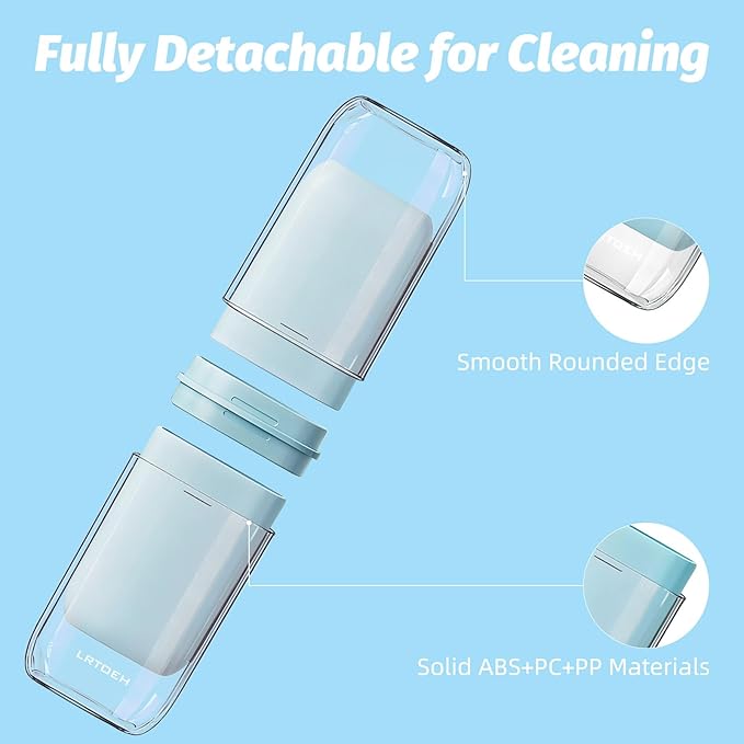 Toothbrush Travel Cup, 4-in-1 Toothbrush Holders with Cover, Portable Tooth Brush Travel Case for Family, Multi-Function Travels Cup, Toothpaste Storage Container (Blue)