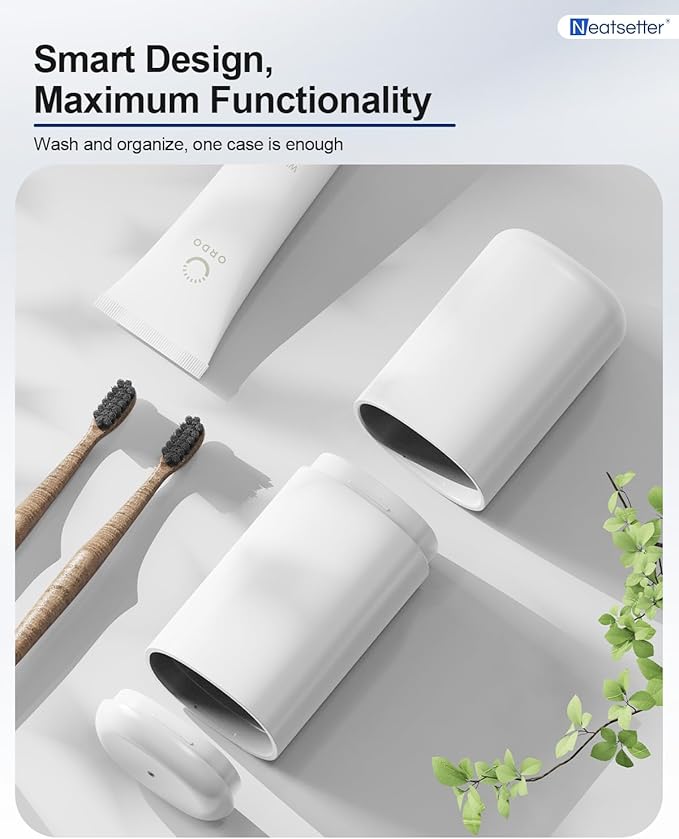 Toothbrush Holder Travel – Portable Toothpaste and Tooth Brushes Case for Traveling with Rinse Cup, Leak-Proof Cover for On-The-Go Oral Care (White)