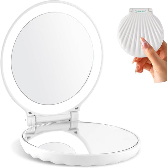 Compact Makeup Mirror with Lights - 3.5" Portable, 2-Sided, Lightweight & Shatterproof, Folding Magnifying Mirror 2X/10X, for Women