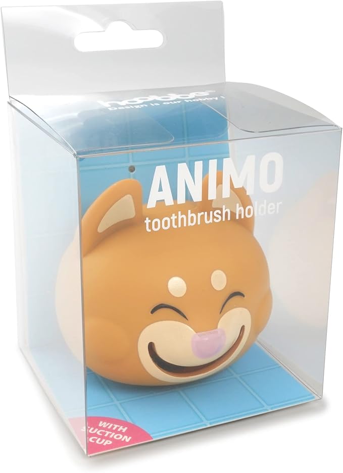 Hoobbe Animal Toothbrush Holder, Kids Suction Toothbrush Holder with Mirror/Glass/Wall Mounted Suction Cup, Bathroom Organizer, Accessories and Decor (Shiba Inu), for Kids