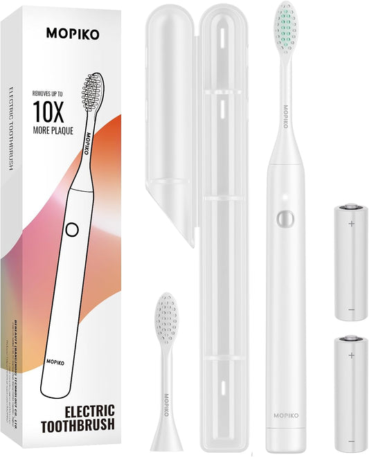Travel Electric Battery Toothbrush for Adults, Sonic Electric Toothbrush with Case, Rechargeable Portable Electric Toothbrush Travel Kit (White, Battery)
