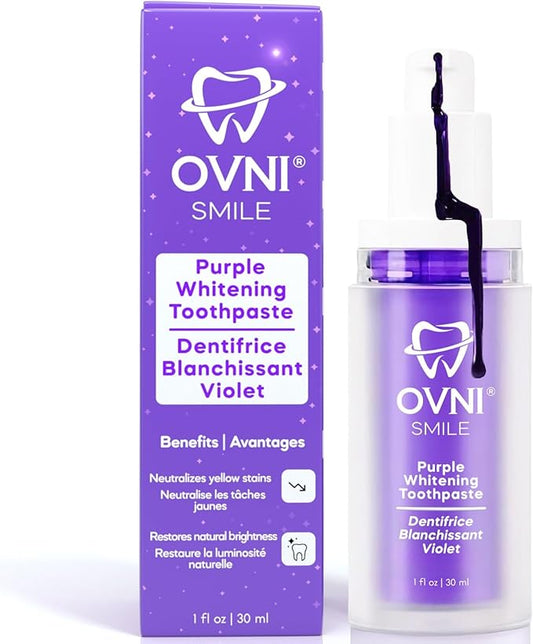 OVNI® SMILE Purple Whitening Toothpaste for Sensitive Teeth – Color Corrector for Yellow Stains – Fluoride-Free, Enamel Safe, Vegan & Gentle – 30ml Toothpaste for Teeth Whitening