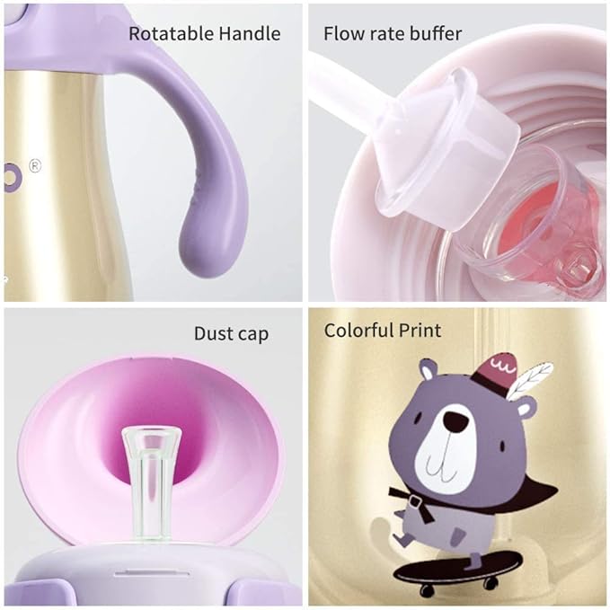 POTATO Sippy Cups For Toddlers with Straw Spill Proof, PPSU Learner Cup with Handle for Girl, Water Bottle for Baby 6 Months with 2 Type of Spout, 6 Ounce Pink