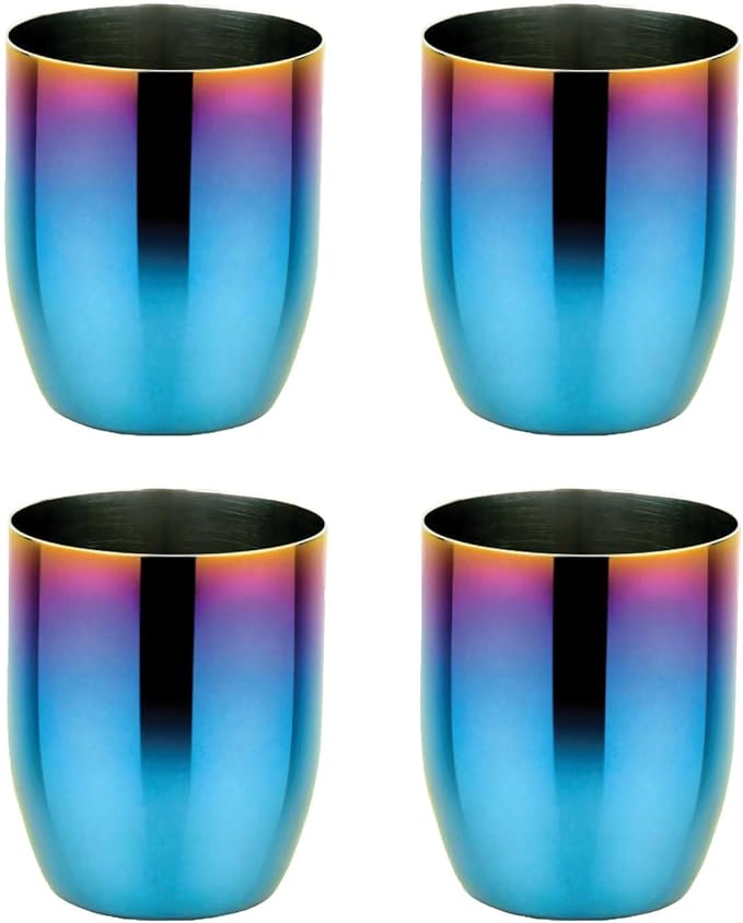 Ahimsa Stainless Steel Kids Cups, Pediatrician Designed, Colorful Toddler Cups for Open Cup Training, 8oz, 100% BPA Free & Dishwasher Safe, Iridescent Blue, Set of 4