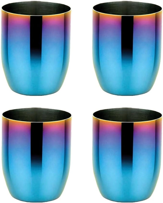 Ahimsa Stainless Steel Kids Cups, Pediatrician Designed, Colorful Toddler Cups for Open Cup Training, 8oz, 100% BPA Free & Dishwasher Safe, Iridescent Blue, Set of 4