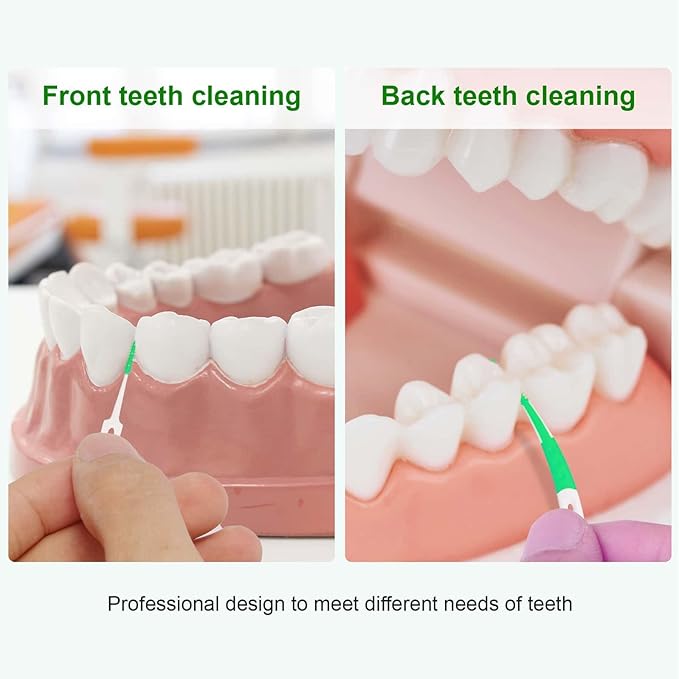 Dental Picks for Teeth Cleaning Health,300 Count Dual-Use Toothpicks,144 Count Angled Disposable Interdental Brushes, Green