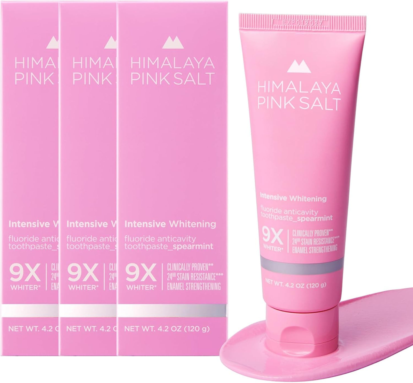 HIMALAYA PINKSALT Intensive Whitening Toothpaste - Teeth Whitening, Deep Stain Remover with Fluoride, Appropriate for Sensitive Teeth, Peroxide Free, Pink Toothpaste - Spearmint, 4.2 oz (3 Packs)