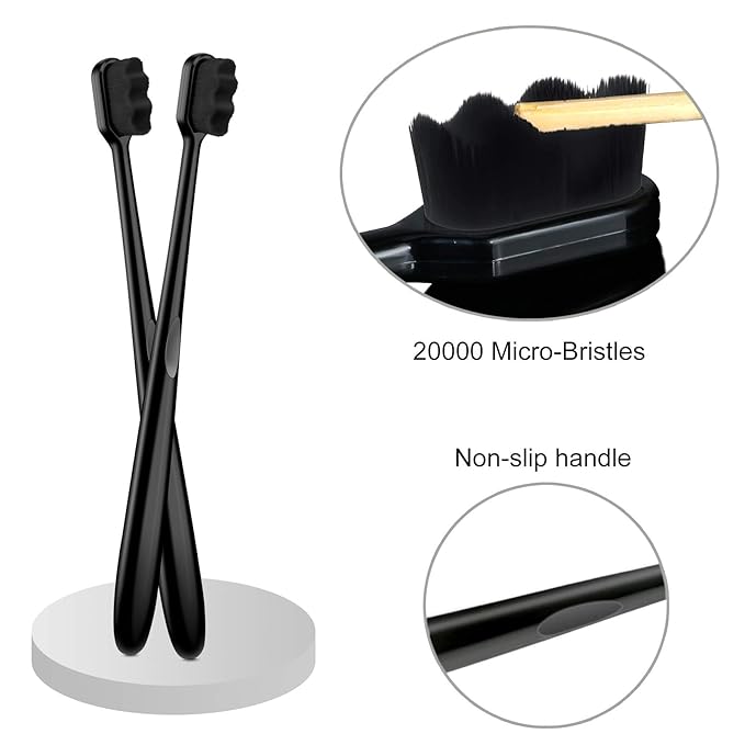 Patelai 8 Pcs Extra Soft Toothbrush Micro Nano with 20, 000 Ultra Soft Bamboo Charcoal Bristles for Adult, Sensitive Gum, Brace and Gum Recession(Black with Black Bristle)