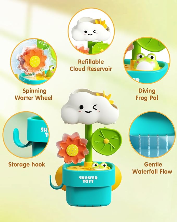 Bath Toys for Kids Ages 1-3: Cloud Set with Watering Cup, Toddler Interactive Bath Toys with Strong Suction Cup, Attach to Any Tub or Shower Fun for Bath Time - Great for Boys, Girls Shower Gifts