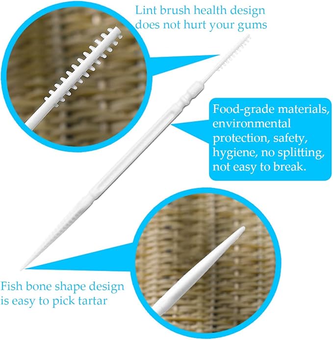FERCAISH 400Pcs Disposable Individually Packaged Double Head Dental Floss Interdental Toothpick, Plastic Brush Teeth Stick Oral Care Toothpicks Teeth Cleaning Tool(White)