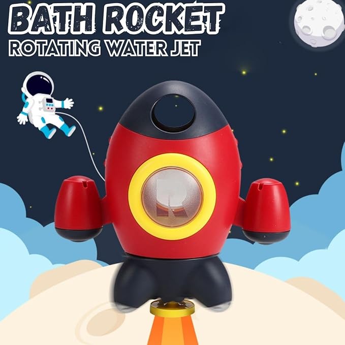 Baby Bath Toys, Space Rocket Shape Bathtub Toys for Toddlers, Spray Water Toys w/ Rotating Fountain, Bathroom Shower Toys for Infants Aged 18 Months 2 3 4 5 Years Old Kids Girls Boys