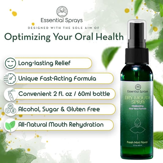 Dry Mouth Spray - All Natural, Chemical-Free, Moisturizing Aloe Vera Formula - Promotes Saliva Production & Soothes Dry Mouth - Sugar & Alcohol Free - Fresh Mint Flavor, 2 fl. oz