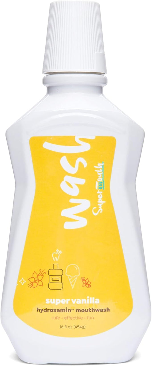 SuperMouth® Fluoride-Free Mouthwash – Nano-Hydroxyapatite, Vitamins D3 & K2, Prebiotics, Alkaline pH 8.5, Alcohol-Free, Freshens Breath, Safe Clean Ingredients, 4 Flavor Options