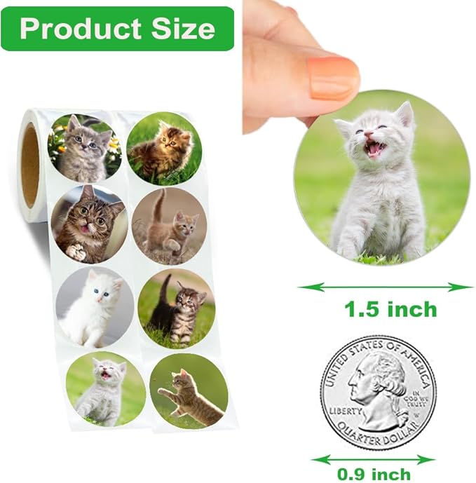 Cat Stickers for Kids Teachers 1.5 Inch 600Pcs Cat Stickers for Kids Birthday Party School Reward Giveaways