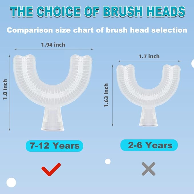 Kids Electric Toothbrush, U-Shaped Automatic Toothbrush,360° Cleaning with Three Types of Brush Heads,Large for 7-12 Years,Cartoon Modeling,Black,1 Pack