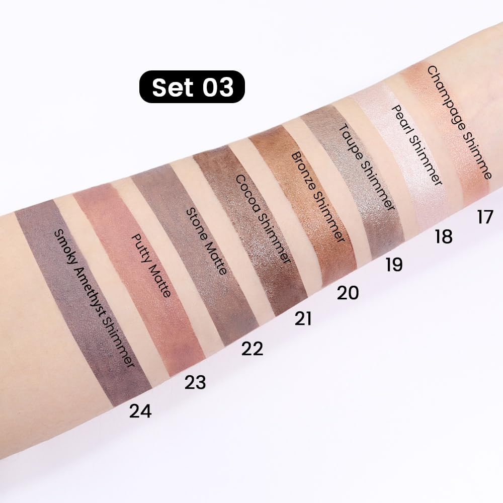 8Pcs Cream Eye Shadow Brightener Sticks Set for Eyes, Champagne Pearl Taupe Bronze Cocoa Stone Putty Smoky Amethyst, Halloween Makeup, Matte Shimmer Eye Shadow Pencil Pen Crayon Waterproof 03