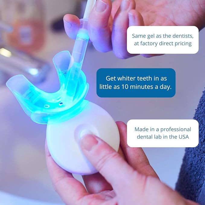 Teeth Whitening Kit with LED Light, 3 Carbamide Peroxide Teeth Whitening Gel Express Teeth Whitener. Remove Stains from Coffee, Smoking, Wine, Food (5 Piece Set)